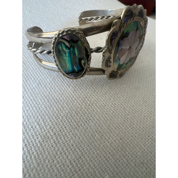 Vintage Alpaca Silver Abalone Cuff Bracelet - Picture 2 of 5